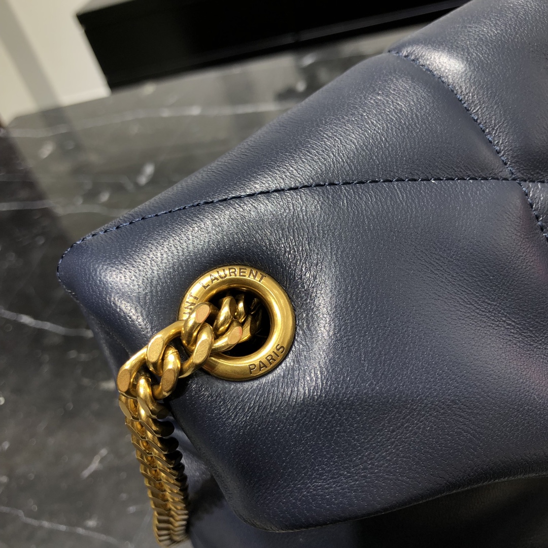 Saint Laurent Loulou Puffer Lambskin Shoulder Bag Handbag Dark Blue 577475 Gold